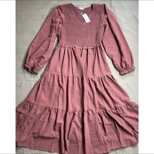 New Baltic Born Endsley Smocked Midi Dress Large Womens Mauve Flowy